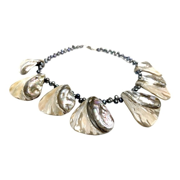 Sterling Silver Freshwater Pearl and Abalone Shell Necklace SS Lobster Latch 8" - Picture 8 of 14